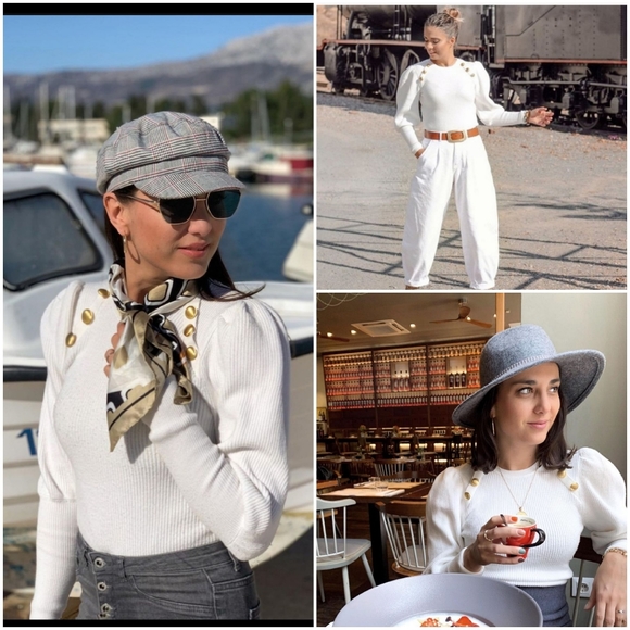 Zara puff shoulder gold button knit sweater - Picture 2 of 9